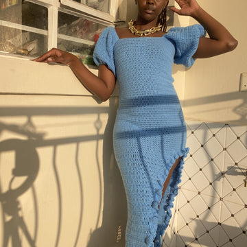 Azure Ruffle Slit Dress,Crochet dress pattern,Instant PDF pattern, Midi length crochet dress, crochet gown dress easy pattern, easy crochet