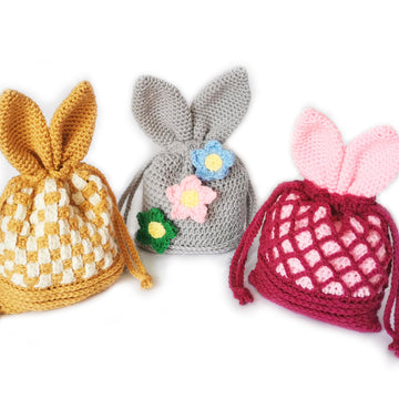 Easter bunny bag with ears Crochet pouch Easter gift Mesh bag Woven bag Easter egg hunt project
