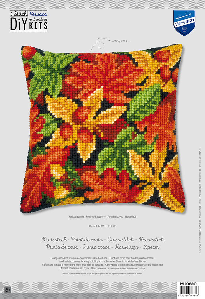 Vervaco Autumn Leaves 3 Cushion Front Chunky Cross Stitch Kit - 40cm x 40cm