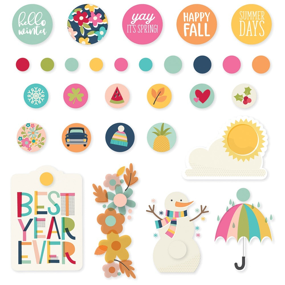 Simple Stories Best Year Ever Decorative Brads 30/Pkg - 619670