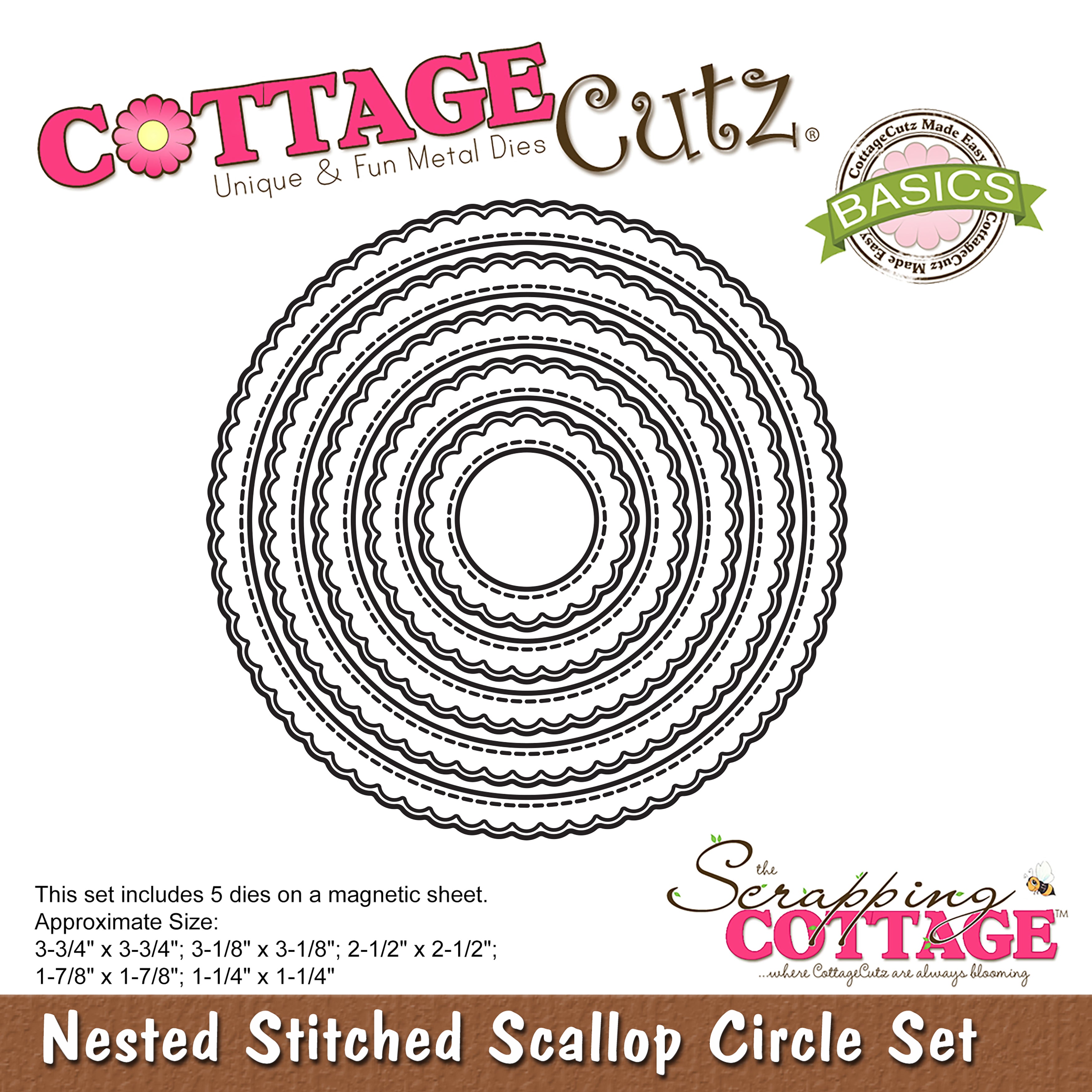 CottageCutz Nested Dies 5/Pkg - Stitched Scallop Circle