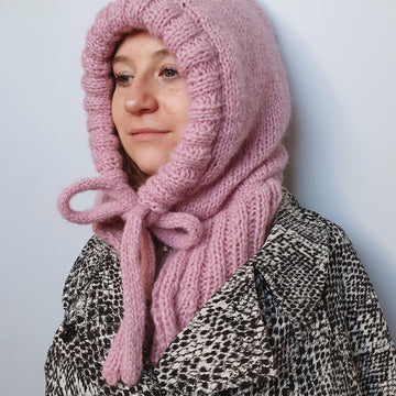 Adult Knitted Hood/Balaclava with Bow