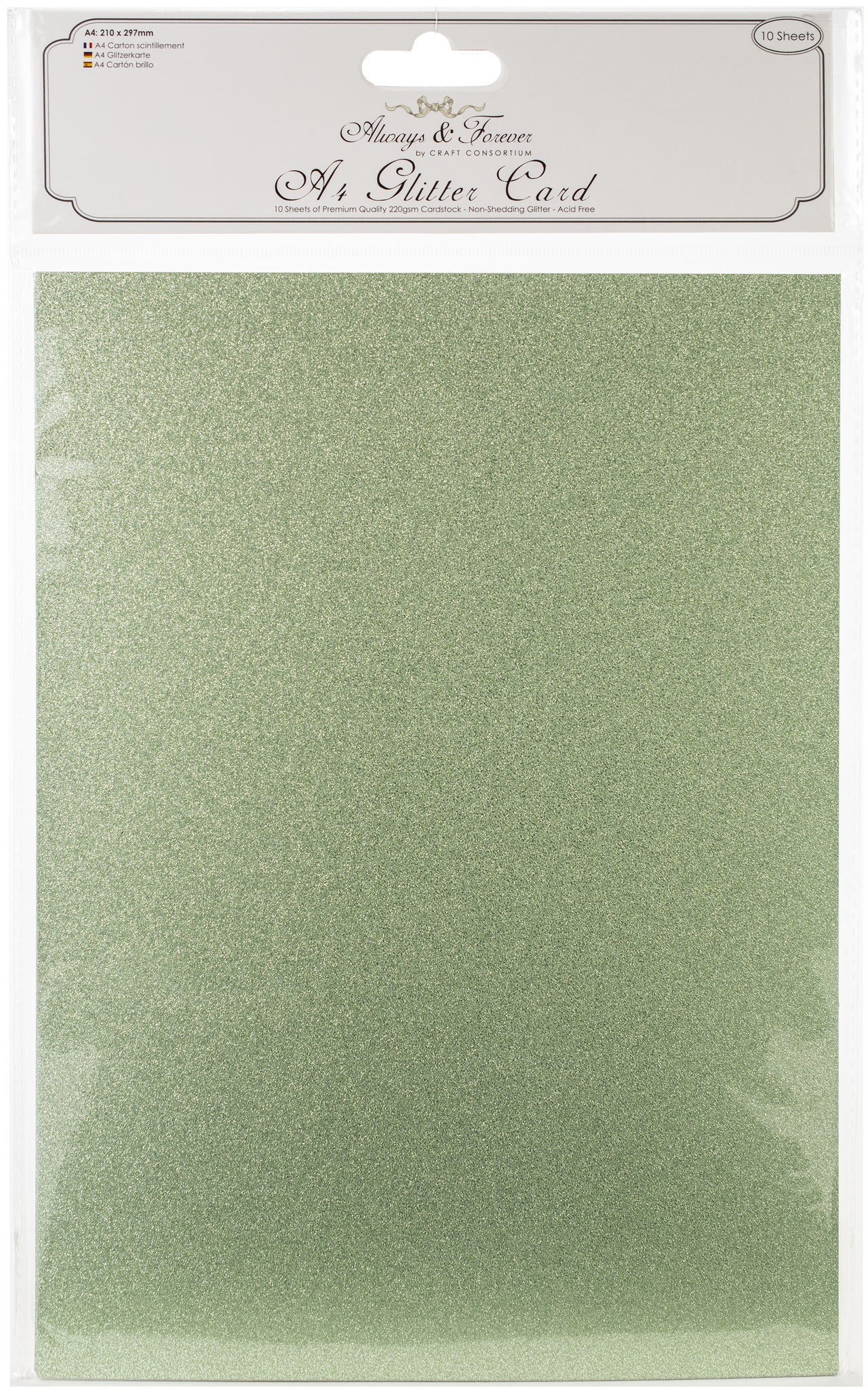 Craft Consortium Always & Forever A4 Glitter Cardstock 10/Pk - Sage