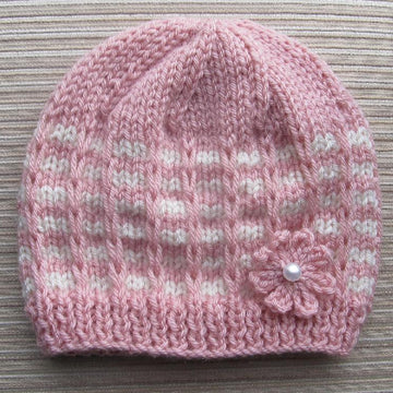 Ridged Check Stitch Hat for a Girl in Sizes 12 months and 2-4 years