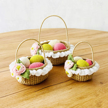 Crochet Easter basket, amigurumi basket, crochet eggs