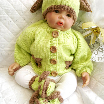 Baby Knitting Pattern Dog Cardigan Hat Boots Reborn Doll 0-3 Month Baby