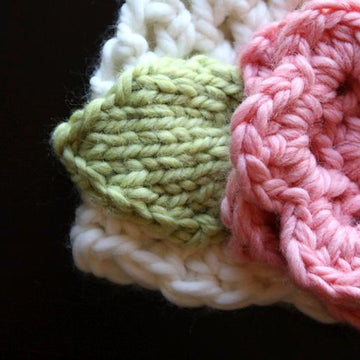 Bulky Crochet Knit Hat with Flower