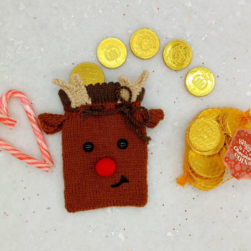 Christmas DK Knitting Pattern Chocolate Coin Bags Charity Robin Snowman Reindeer