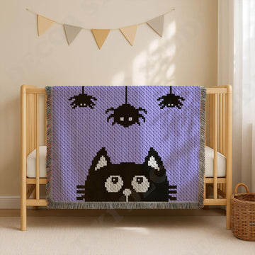 Happy Halloween Black Cat Lilac Blanket Spooky Throw C2C CROCHET PATTERN