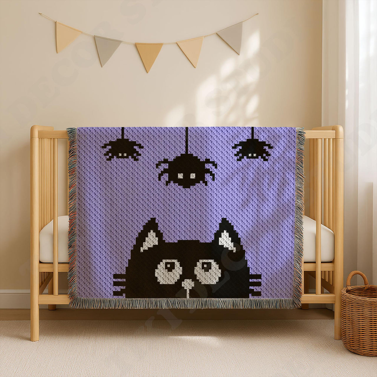 Happy Halloween Black Cat Lilac Blanket Spooky Throw C2C CROCHET PATTERN