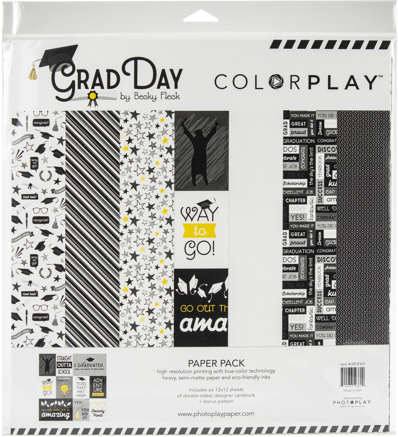 Photoplay Paper ColorPlay Collection Pack 12"X12" - Grad Day, 6 Designs/2 Each + Bonus