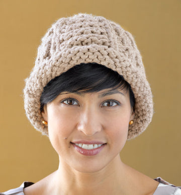 Tan Twist Cable Hat in Lion Brand Wool-Ease Thick & Quick - L0069
