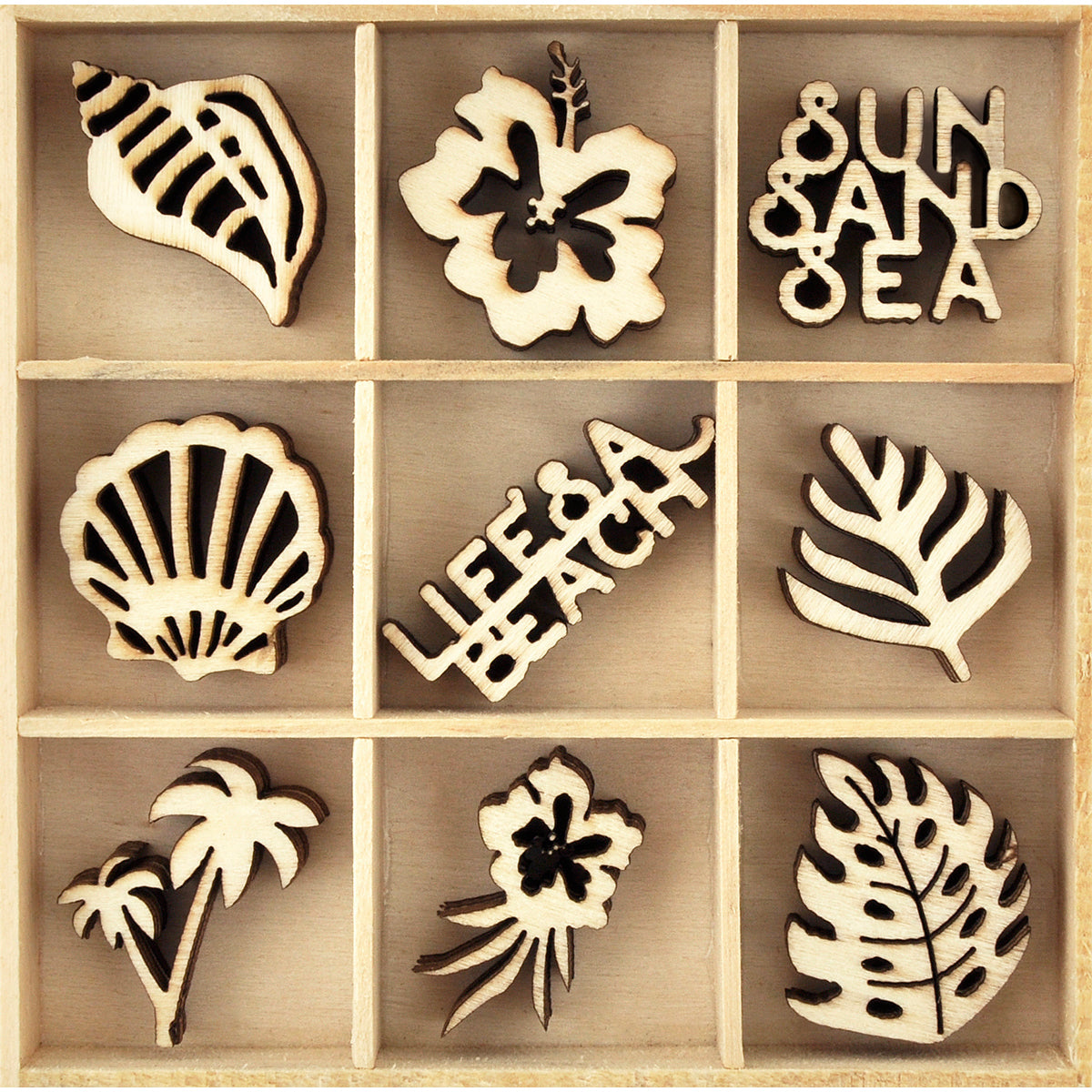 Kaisercraft Wood Mini Themed Embellishments - Life's A Beach, 45/Pkg
