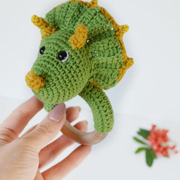 Crochet dinosaur baby rattle