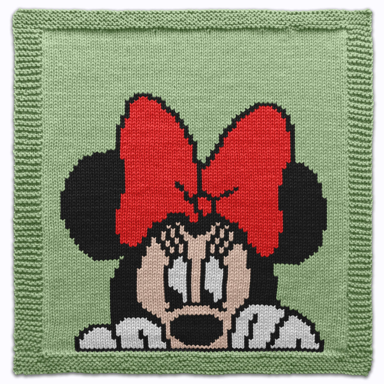 Minnie the Mouse with red bow Square Knitting Pattern