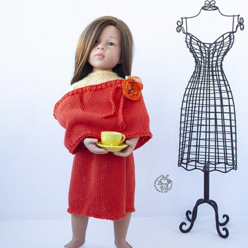 Outfit Orange and Turquoise for 18in doll  knitting flat
