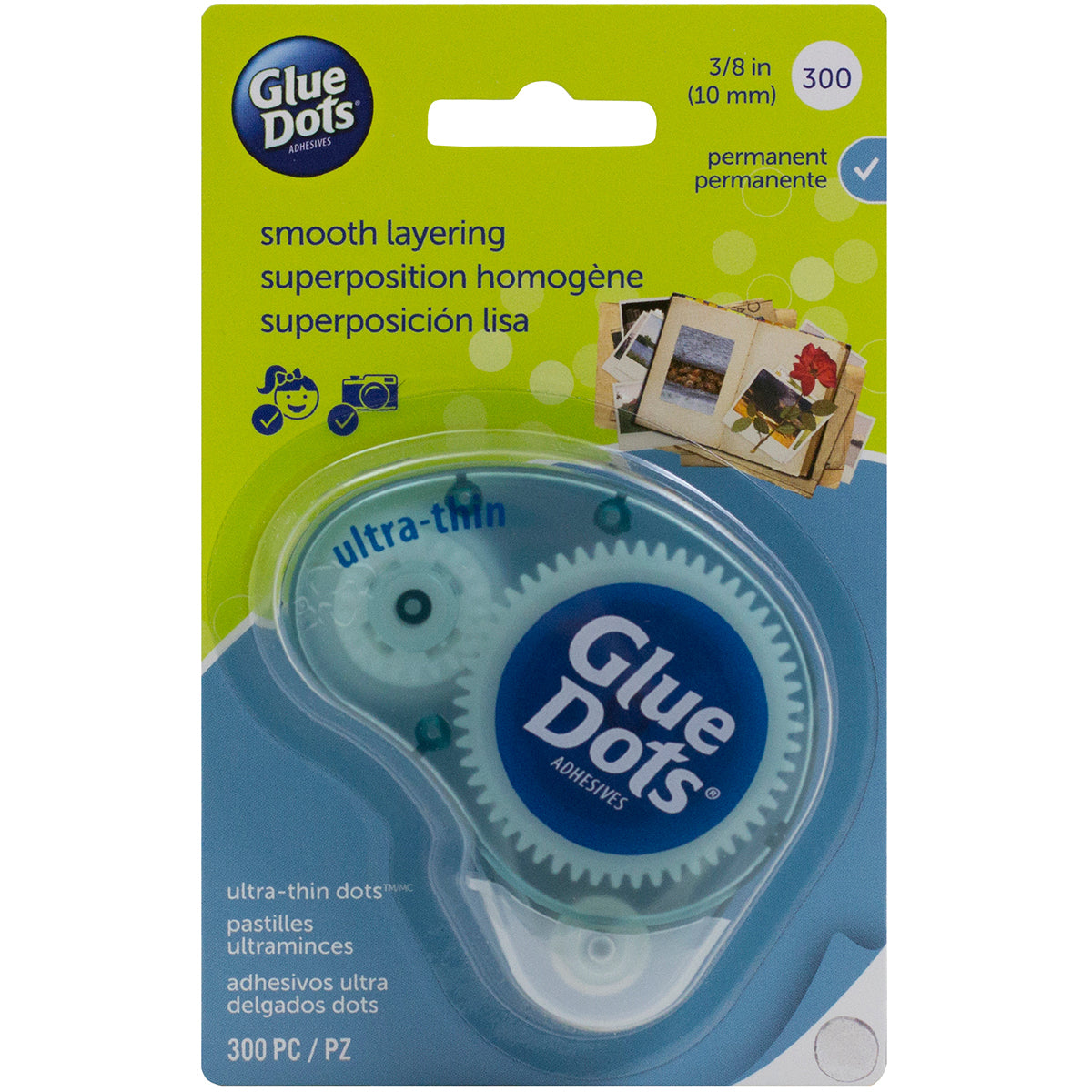 Glue Dots Clear Dot Disposable Dispenser - Ultra Thin .375" 300/Pkg