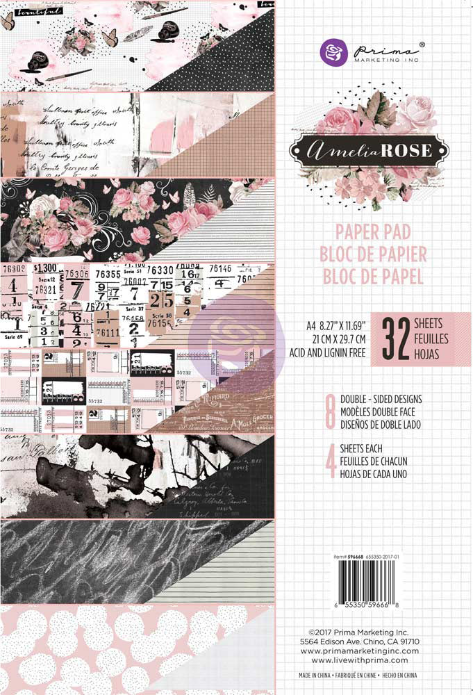 Prima Marketing Double-Sided Paper Pad A4 32/Pkg - Amelia Rose, 8 Designs/4 Each