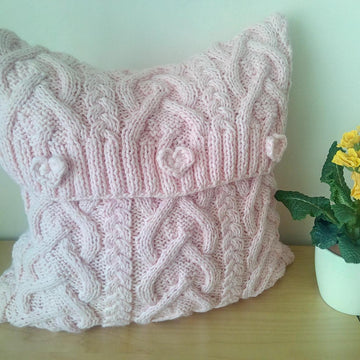 Cabled heart chain pillow