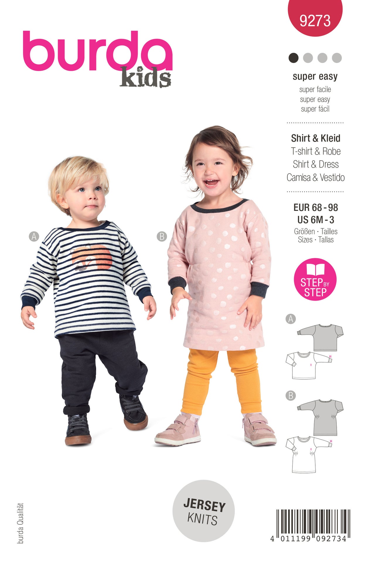 Burda Style Babies' Top and Dress with Round Neckline and Rib Knit Bands B9273 - Paper Pattern, Size 6M-3 (68-98)