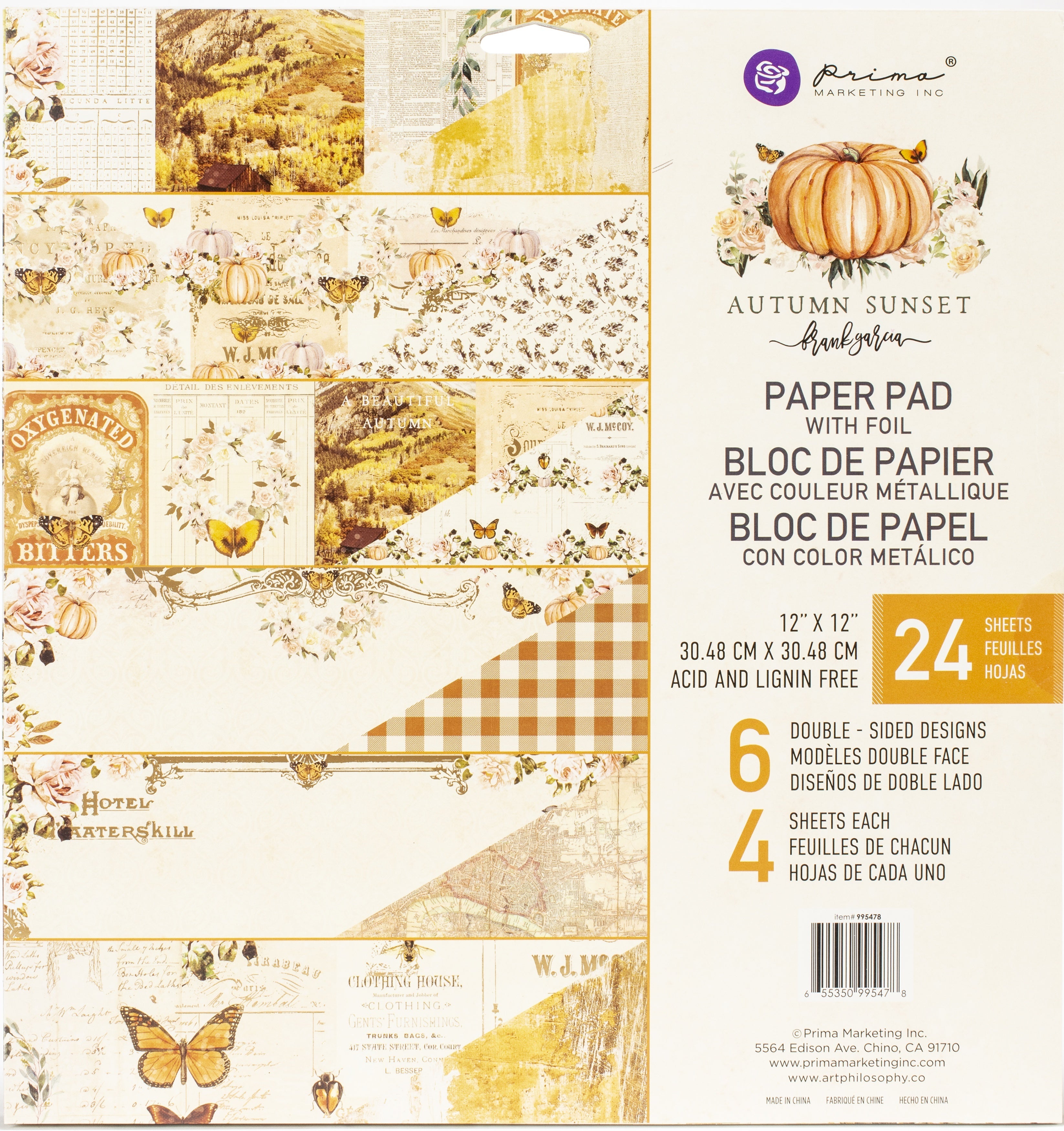 Prima Marketing Double-Sided Paper Pad 12"X12" 24/Pkg - Autumn Sunset, 6 Designs/4 Each