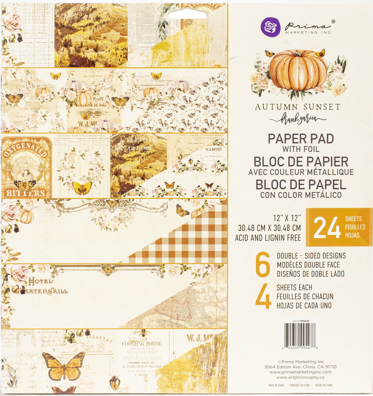 Prima Marketing Double-Sided Paper Pad 12"X12" 24/Pkg - Autumn Sunset, 6 Designs/4 Each