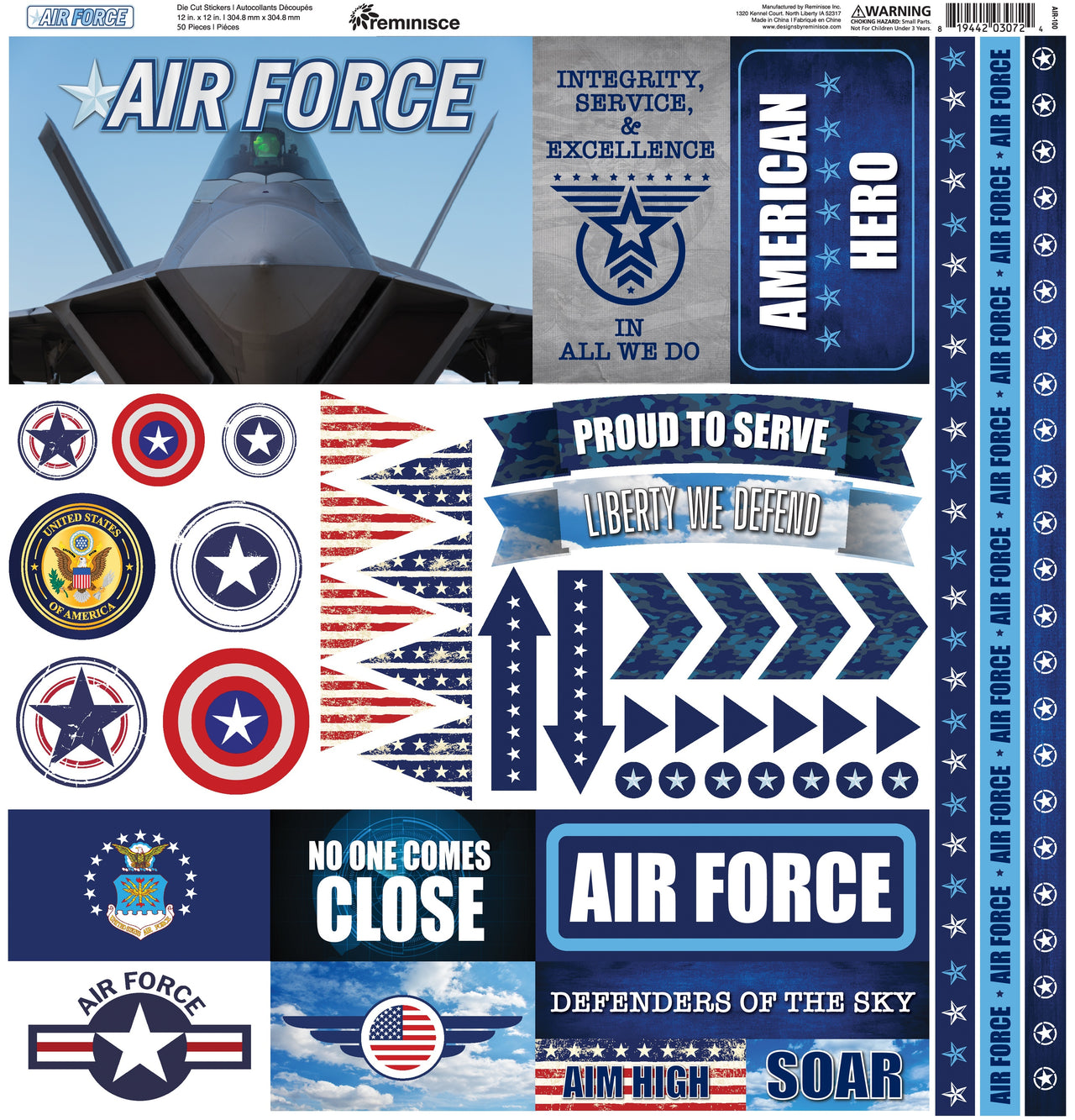 Reminisce Elements Cardstock Stickers 12"X12" - Air Force