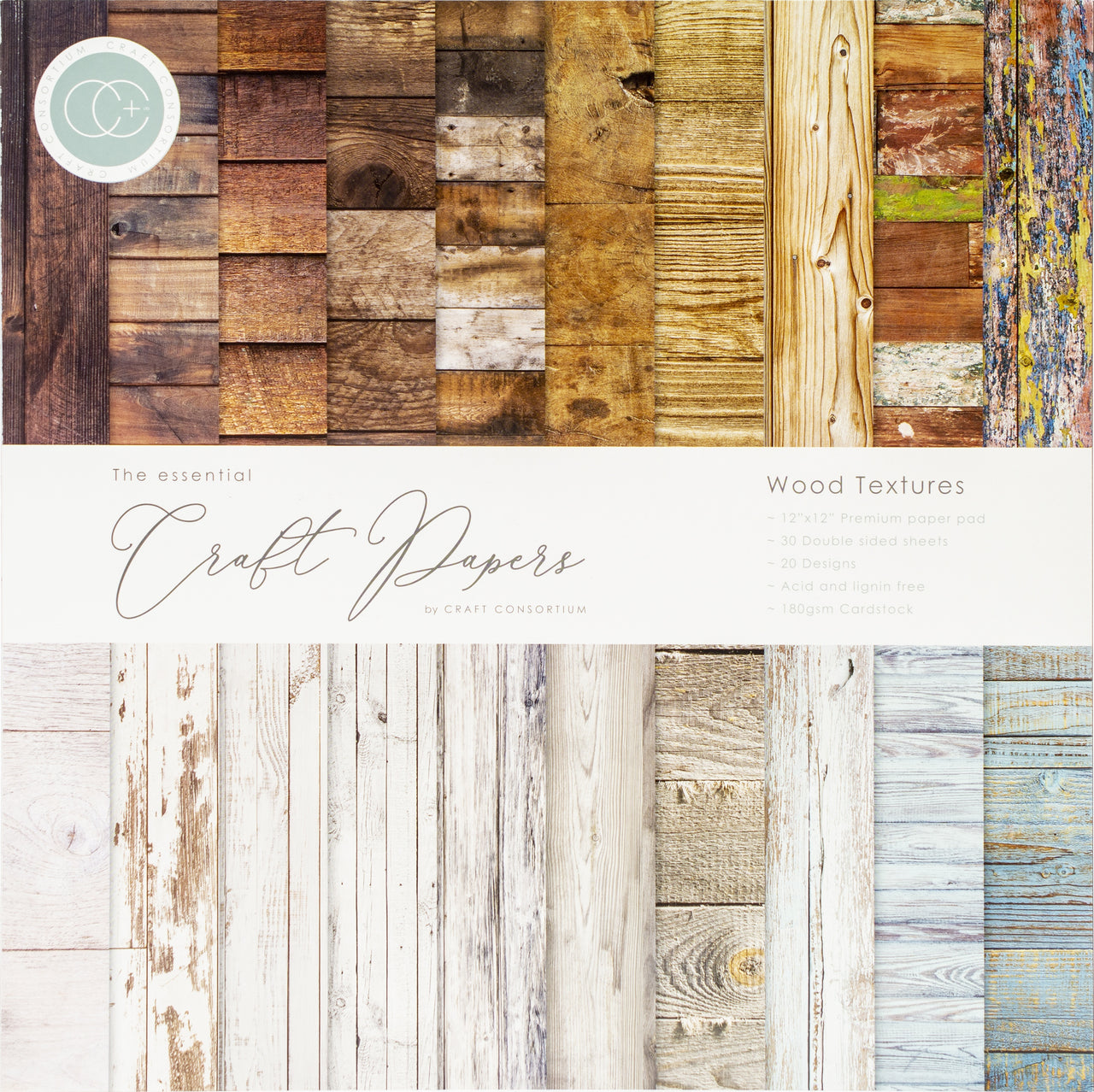 Craft Consortium Double-Sided Paper Pad 12"X12" 30/Pkg - Wood Textures, 20 Designs