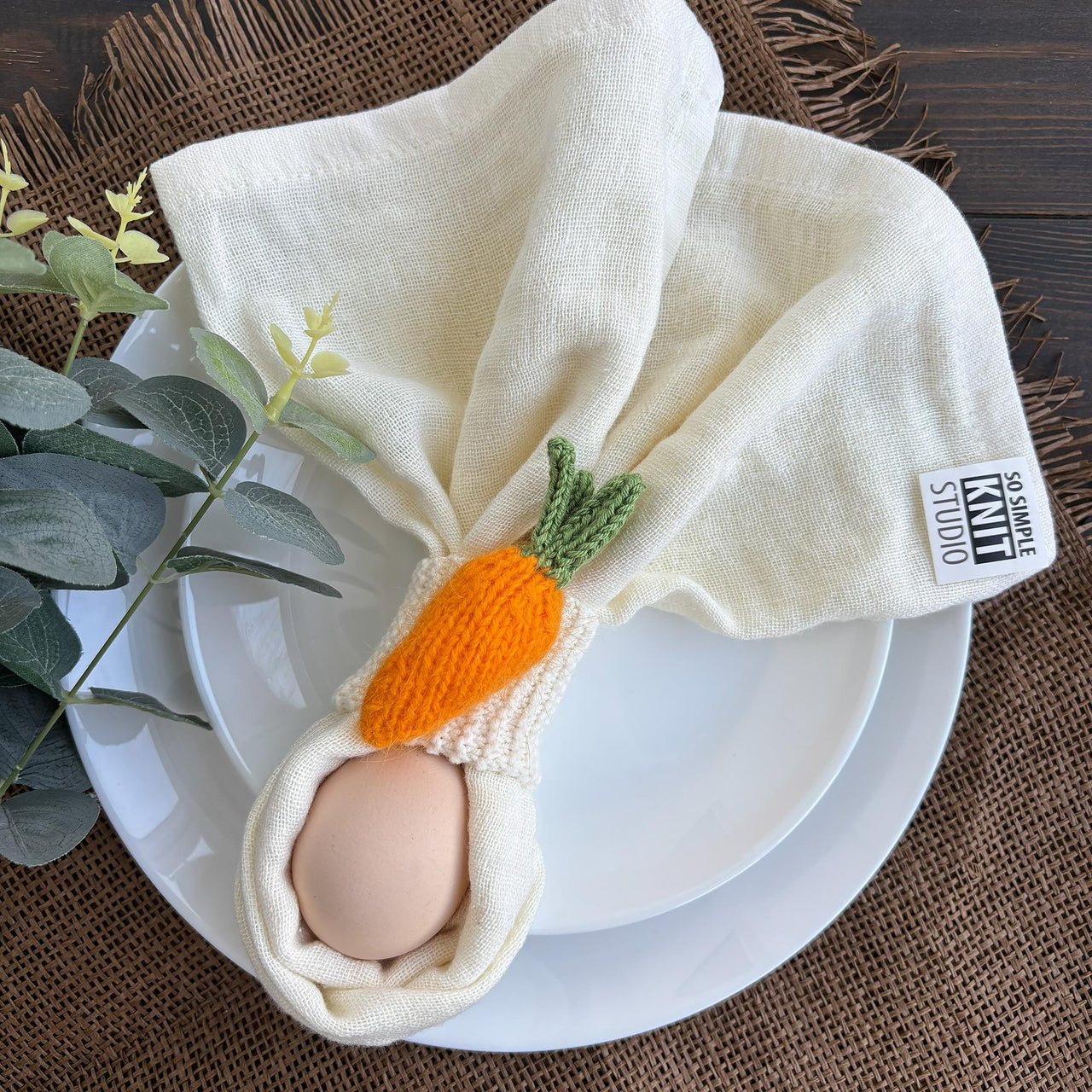 Knitted Carrot Napkin Ring for Easter & Spring