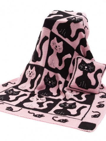Cat & Mouse Throw & Pillow in Caron Simply Soft - Downloadable PDF