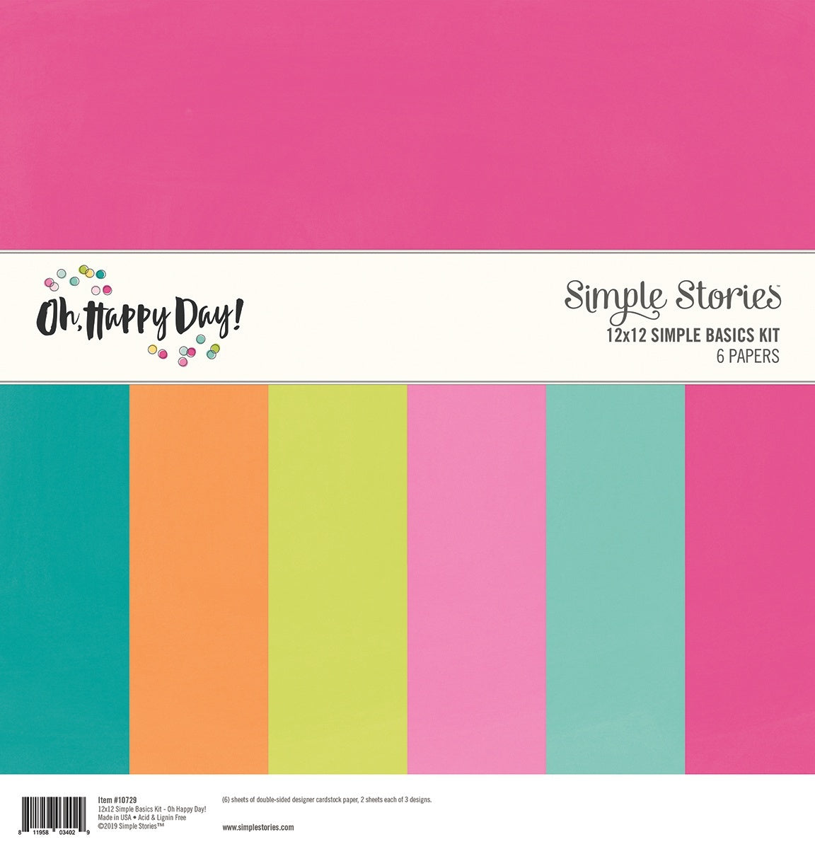 Simple Stories Basics Double-Sided Paper Pack 12"X12" 6/Pkg - Oh Happy Day, 3 Designs/2 Each