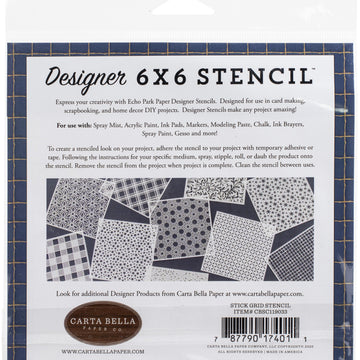 Echo Park Paper Carta Bella Stencil 6"X6" - Stick Grid, Summer Camp