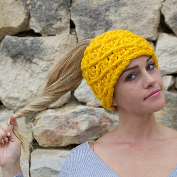 Diamond stitch Messy Bun Hat