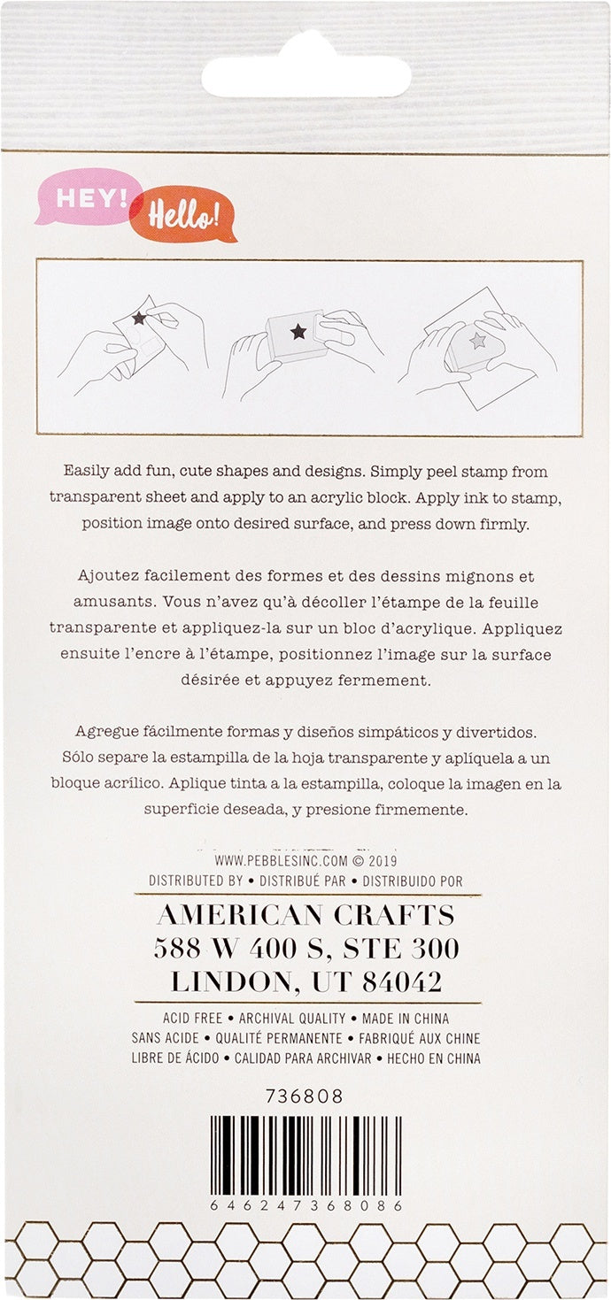 American Crafts Pebbles Jen Hadfield Hey, Hello Clear Stamps - 620804