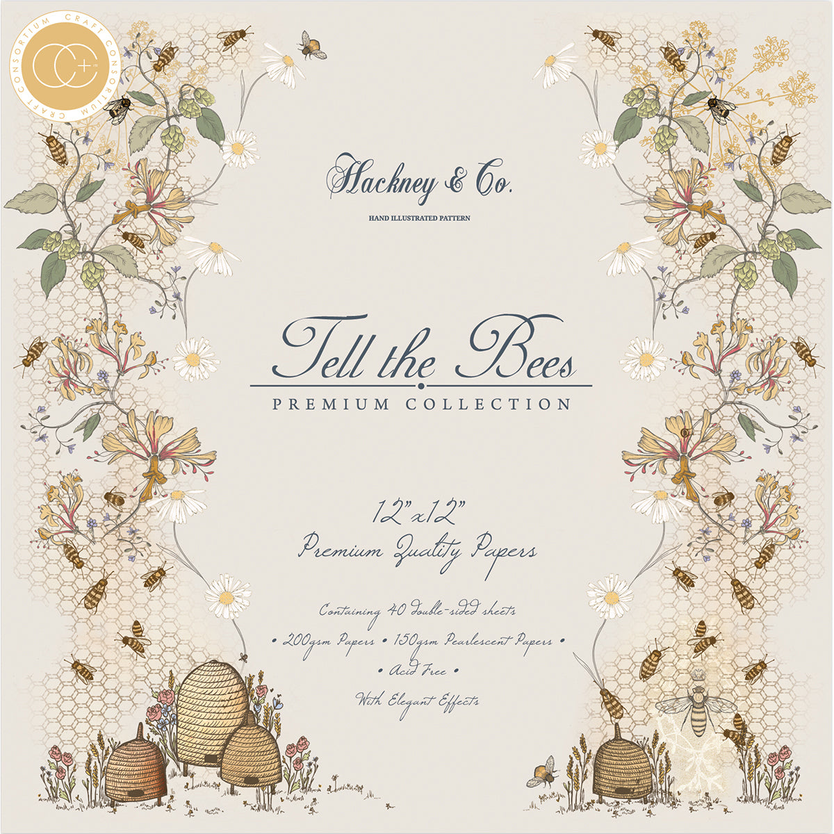 Craft Consortium Double-Sided Paper Pad 12"X12" 40/Pkg - Tell The Bees