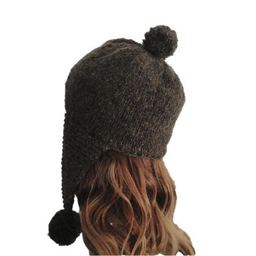 Earflap Hat with Pom Poms