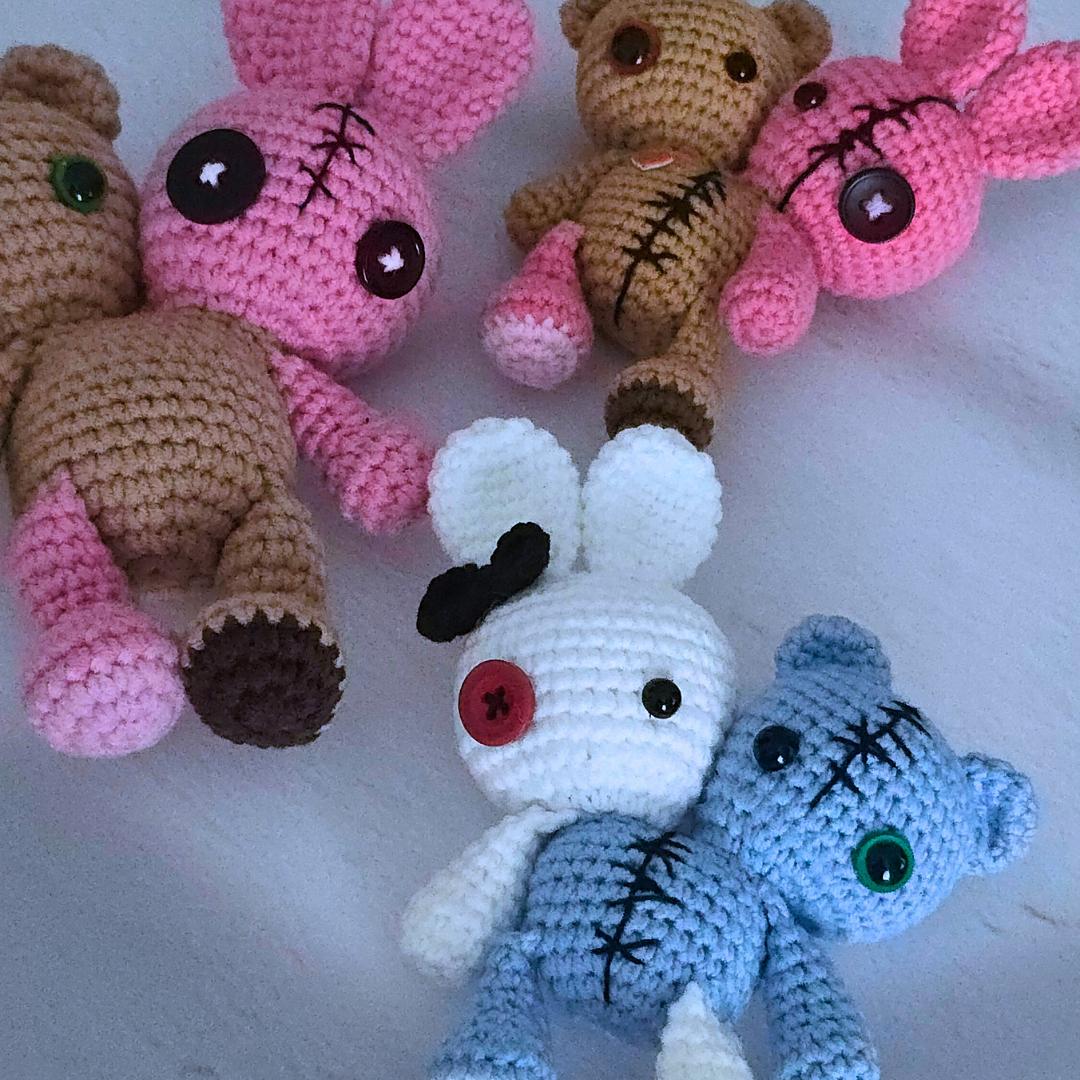 Two headed Halloween bunny and bear