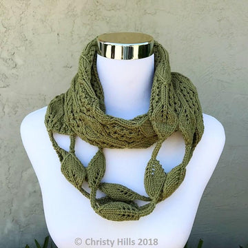 Leaves Strings Infinity Scarf (Leaf/Cotton/Infinity Scarf/Cowl Knitting Pattern)