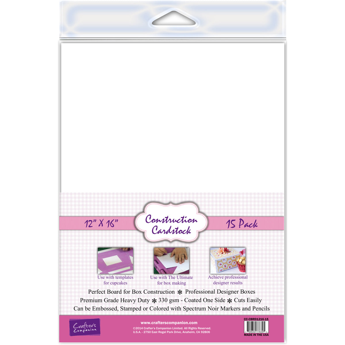 Crafter's Companion Construction Cardstock 12"X16" 15/Pkg - White