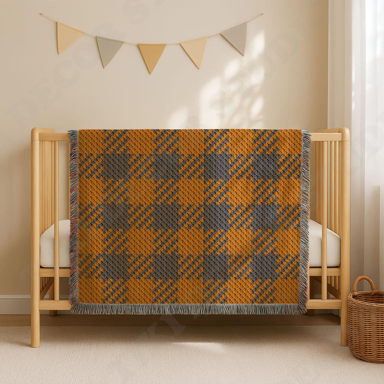 C2C CROCHET PATTERN Orange Plaid Blanket Sofa Afghan Square Throw 74x74 inch
