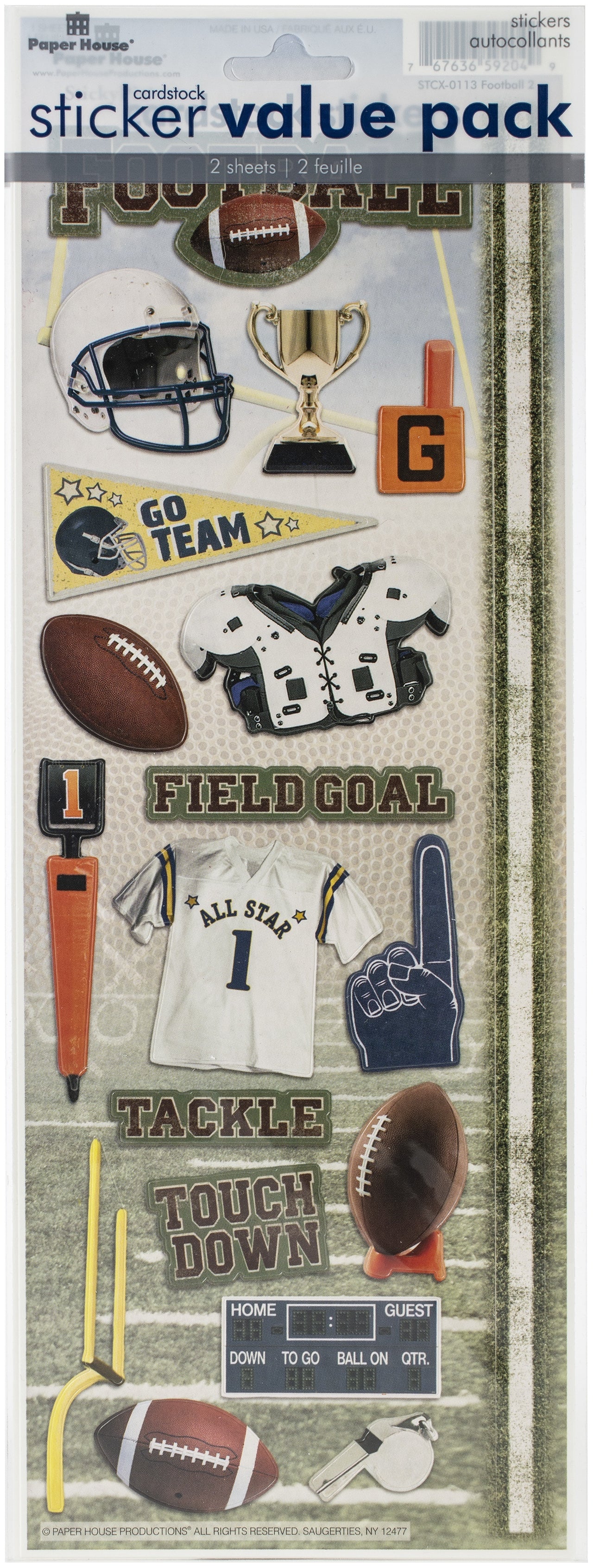 Paper House Cardstock Sticker 2/Pkg - Football