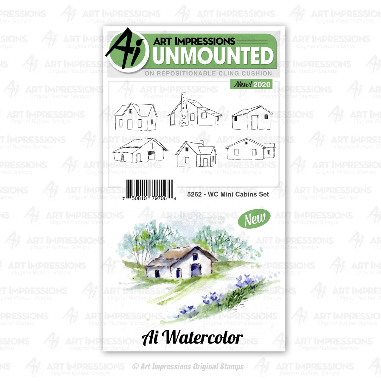 Art Impressions Watercolor Cling Rubber Stamps - WC Mini Cabins