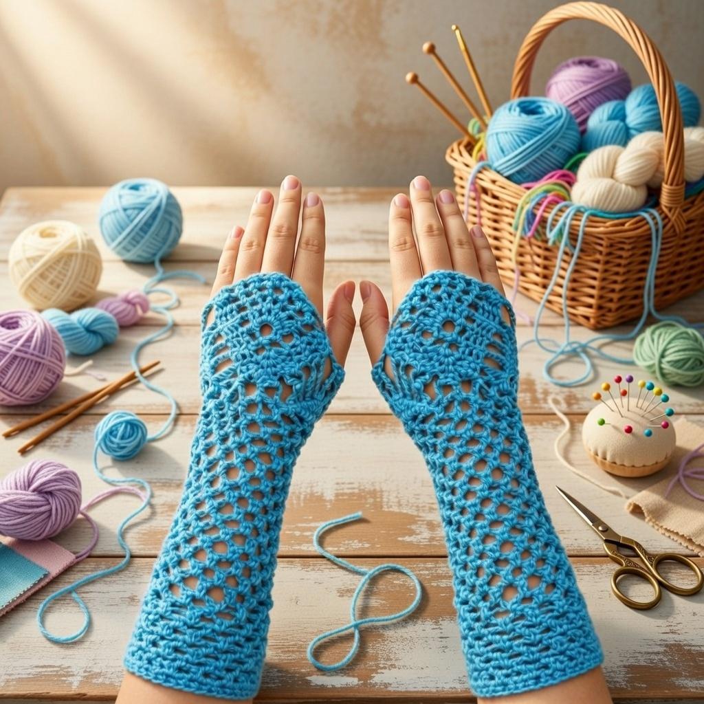 A crochet Blue gloves Pattern + Video Tutorial