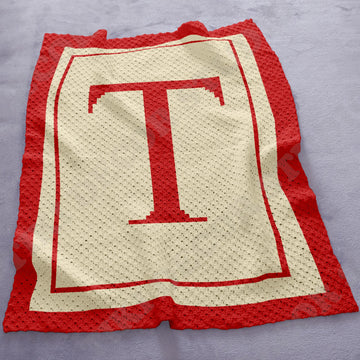 Initial Letter T Stroller Baby Blanket C2C CROCHET PATTERN