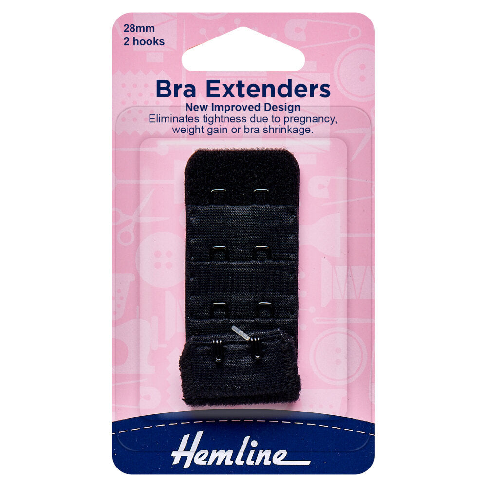 Hemline Bra Back Extenders: 28mm: Black
