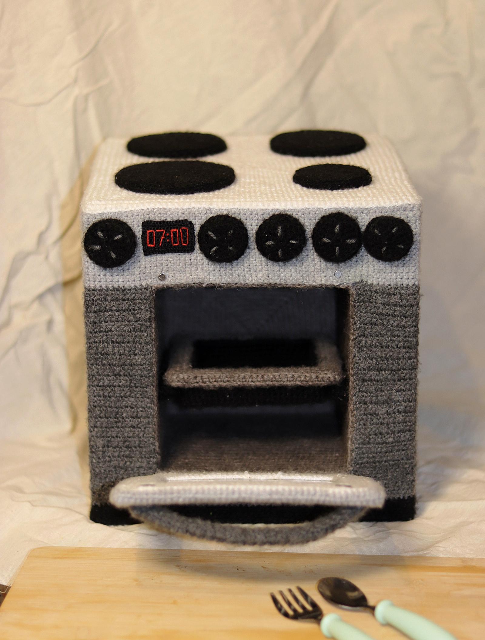 PDF Crochet Pattern – Children’s Play Kitchen Stove with Oven (9 x 9 x 9 in)