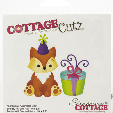 CottageCutz Dies - Birthday Fox, 1.9"X3.1"