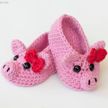 Pink Piggy Baby Booties