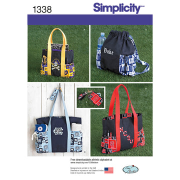 Simplicity Tote Bags in Three Sizes, Backpack and Coin Purse 1338 - Paper Pattern, Size OS (ONE SIZE)