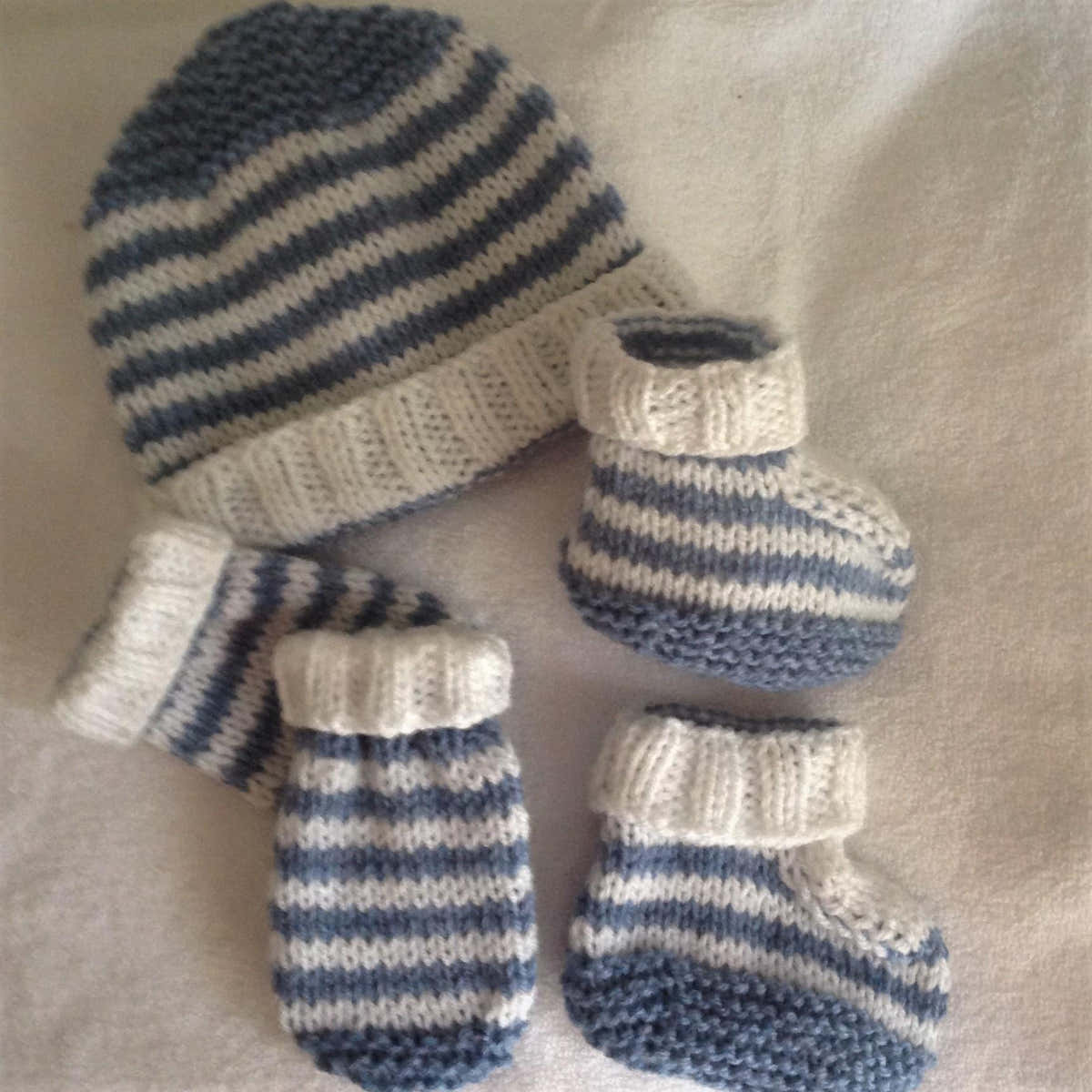 Denim Dude Hat, Mittens,Bootie set
